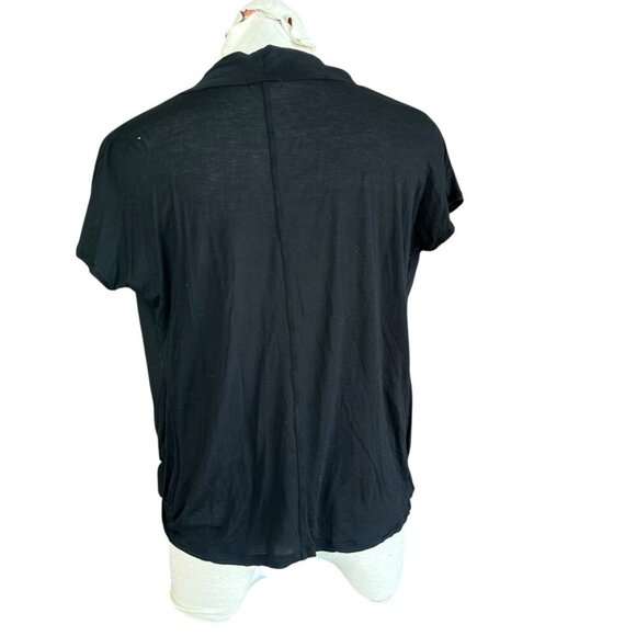 Pursue Black Deep V Faux Wrap Gauzy Short Sleeve Tencel Top Size Small - Picture 2 of 10